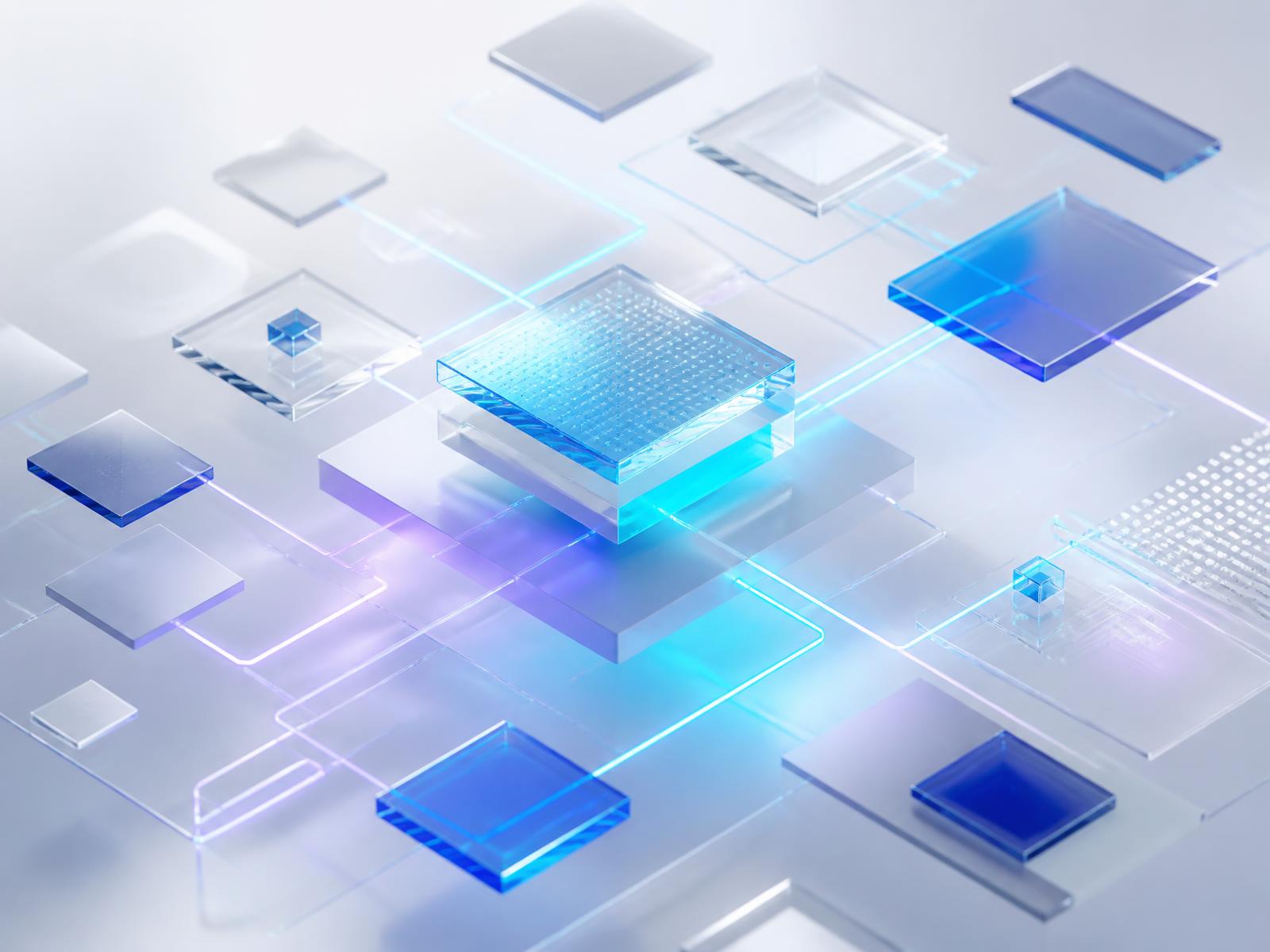 Abstract network of connected glass panels representing the YOUEIN platform